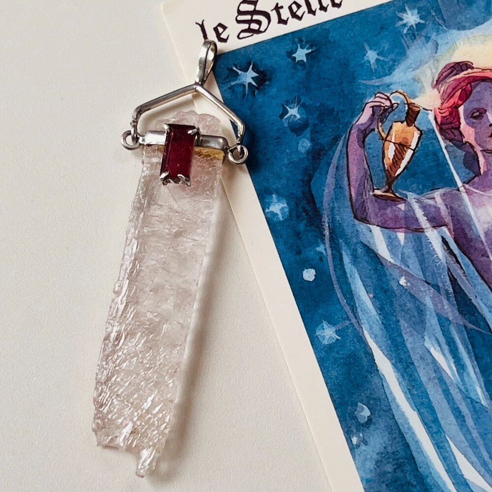 Mystical Quartz Pendant in Sterling Silver and Tourmaline Gemstone